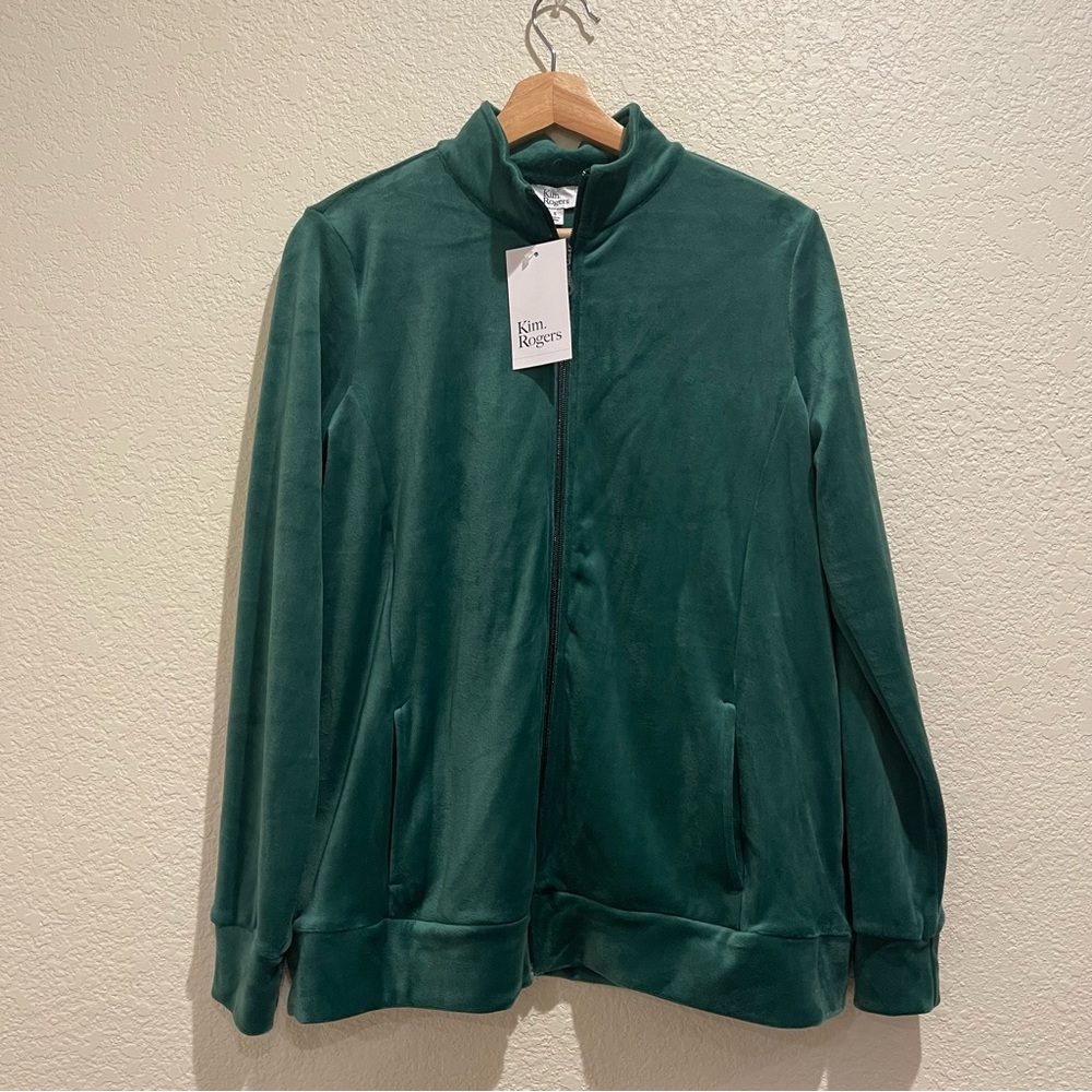 Kim Rogers Women's Green Full Zip Velour Jacket Size Small NWT